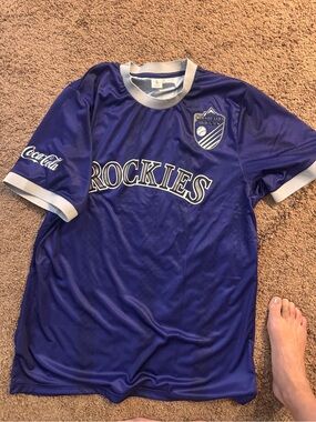 Coca Cola Rockies Men's Purple and White Short Sleeve Jersey